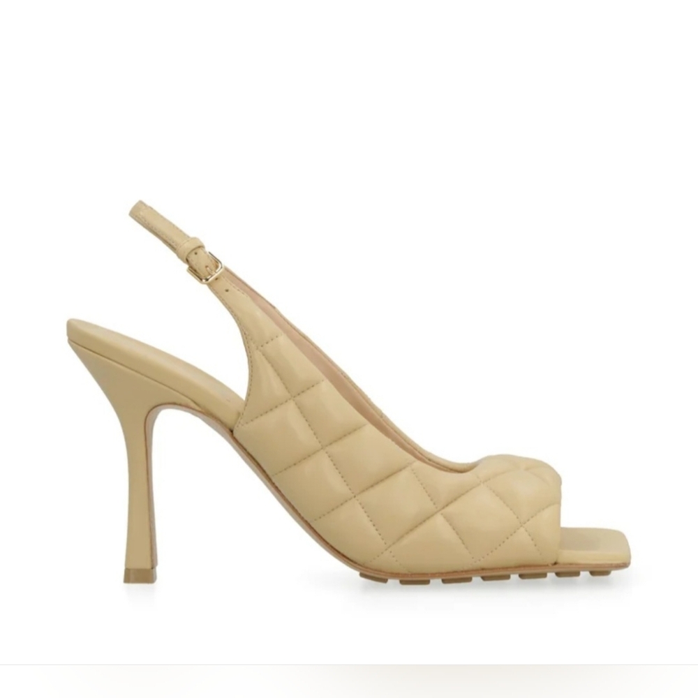 Bottega Veneta Intrecciato Beige Quilted Leather Slingback Square Toe Heels